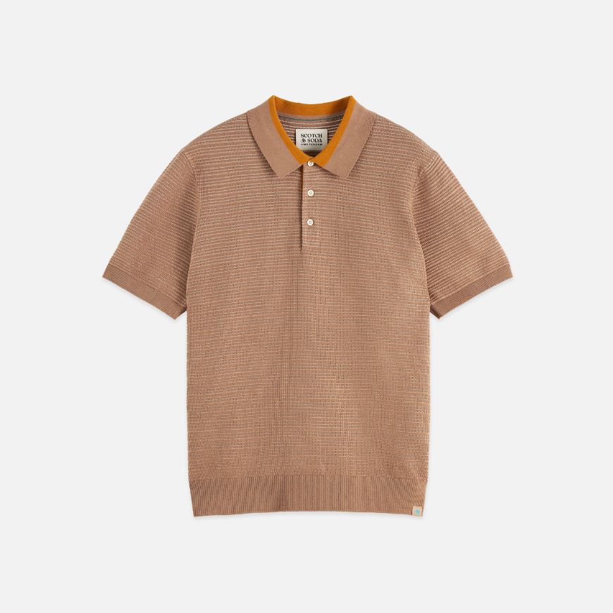 Picture of SCOTCH&SODA MEN'S STRUCTURED KNITTED REGULAR-FIT POLO IN BEIGE