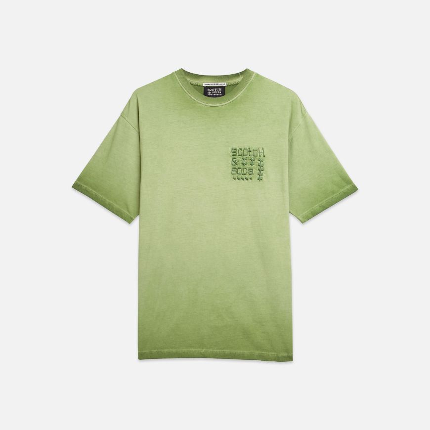Picture of SCOTCH&SODA MEN'S EMBROIDERED ARTWORK RELAXED-FIT GARMENT-DYED T-SHIRT IN GREEN