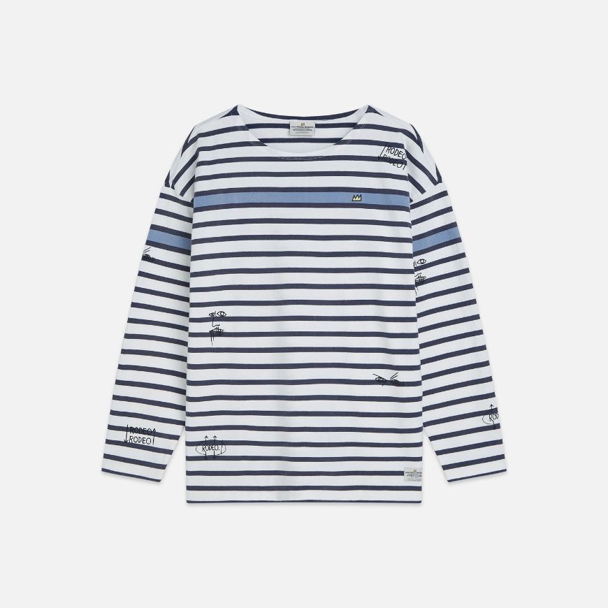 Picture of SCOTCH&SODA MEN'S BASQUIAT BRETON STRIPED LONGSLEEVED T-SHIRT IN NAVY