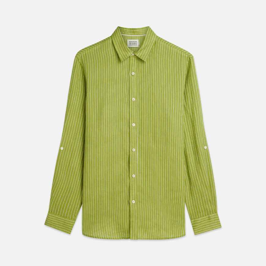 Picture of SCOTCH&SODA MEN'S LINEN STRIPED REGULAR FIT SHIRT IN GREEN