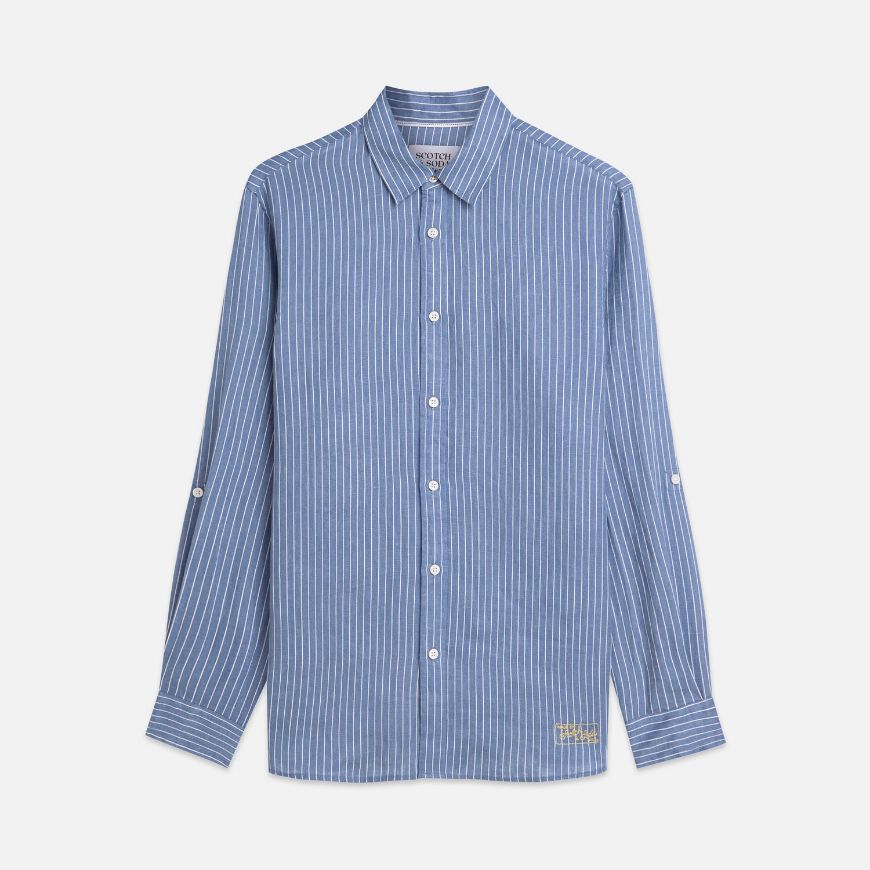 Picture of SCOTCH&SODA MEN'S LINEN STRIPED REGULAR FIT SHIRT IN BLUE