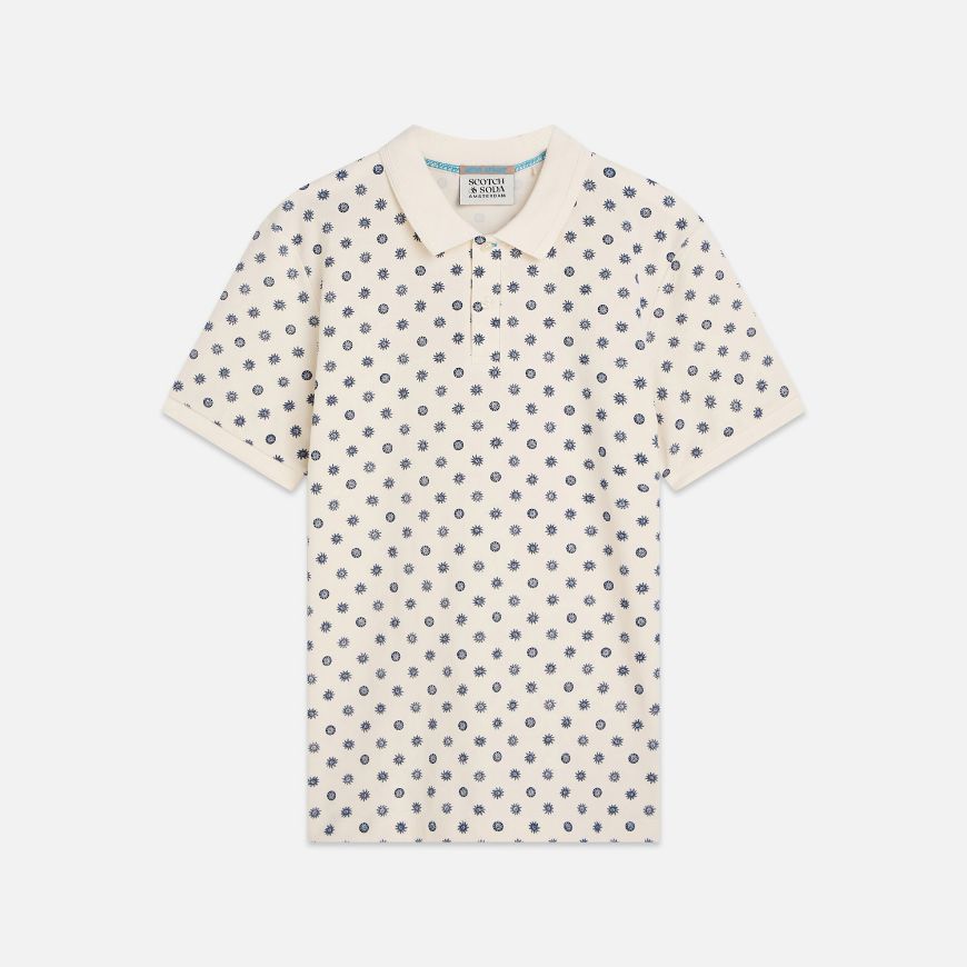 Picture of SCOTCH&SODA MEN'S MICROPRINTED REGULAR FIT POLO IN LIGHT BEIGE