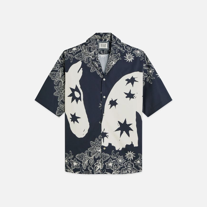 Picture of SCOTCH&SODA MEN'S PRINTED LYOCELL RELAXED-FIT SHORT-SLEEVED SHIRT IN NAVY