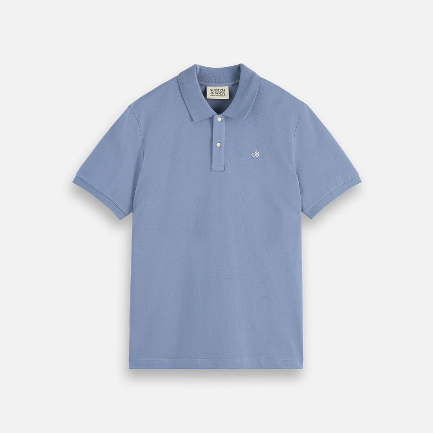 Picture of SCOTCH&SODA MEN'S SEASONAL CORE PIQUE CHEST LOGO POLO IN BLUE
