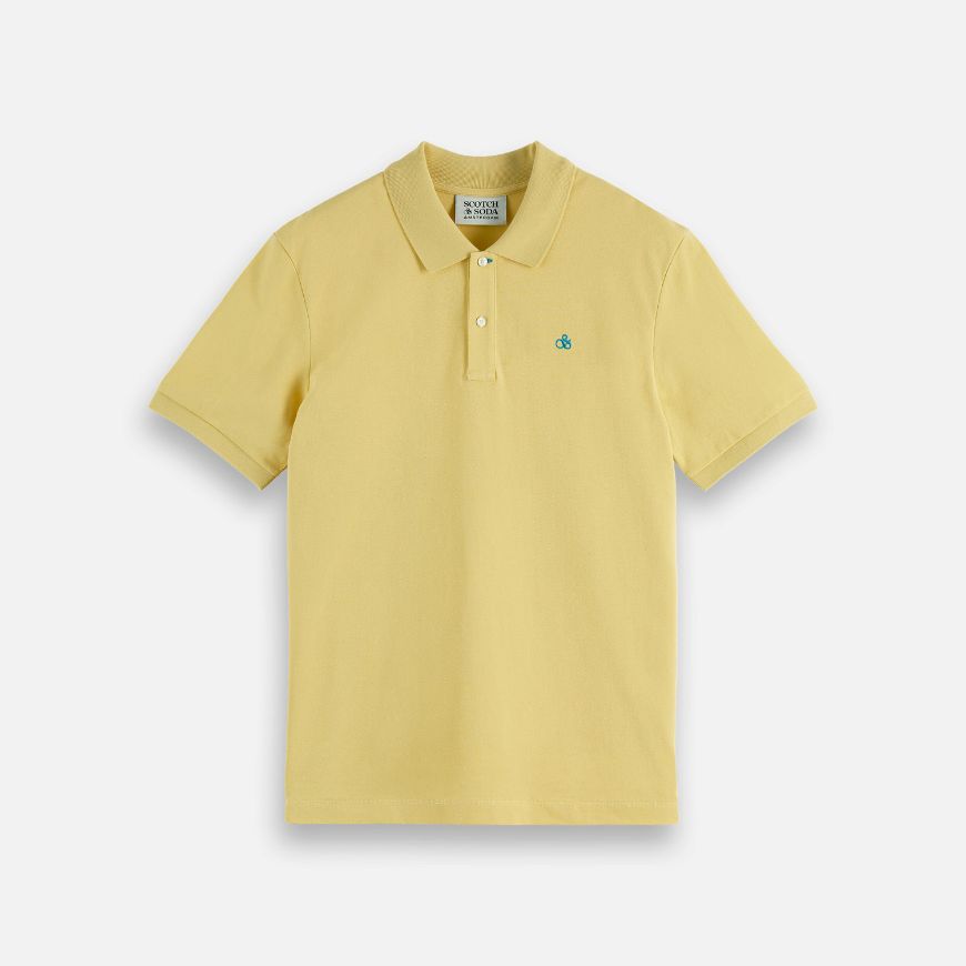 Picture of SCOTCH&SODA MEN'S SEASONAL CORE PIQUE CHEST LOGO POLO IN MEDIUM YELLOW
