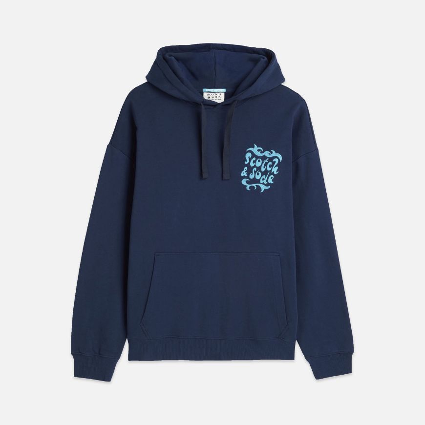 Picture of SCOTCH&SODA MEN'S FRONT AND BACK ARTWORK LOOSE FIT HOODIE IN NAVY