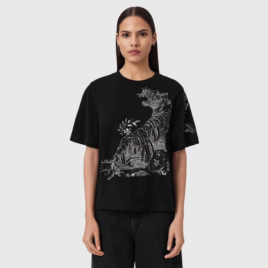 Picture of ALLSAINTS WOMEN'S POUNCE LISA T-SHIRT IN BLACK