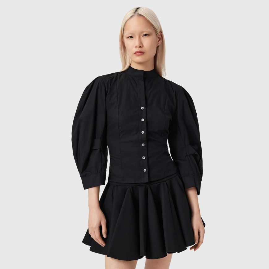 Picture of ALLSAINTS WOMEN'S MAUD LACE UP SHIRT IN BLACK