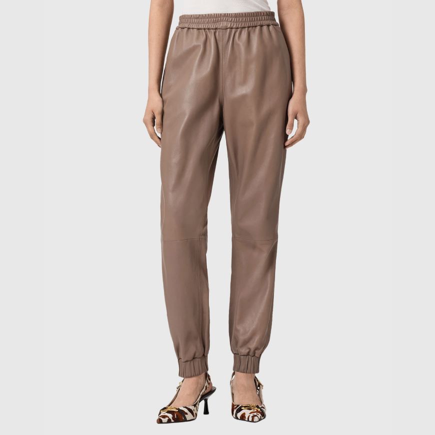 Picture of ALLSAINTS WOMEN'S JEN LEATHER JOGGERS IN MOCHA BROWN