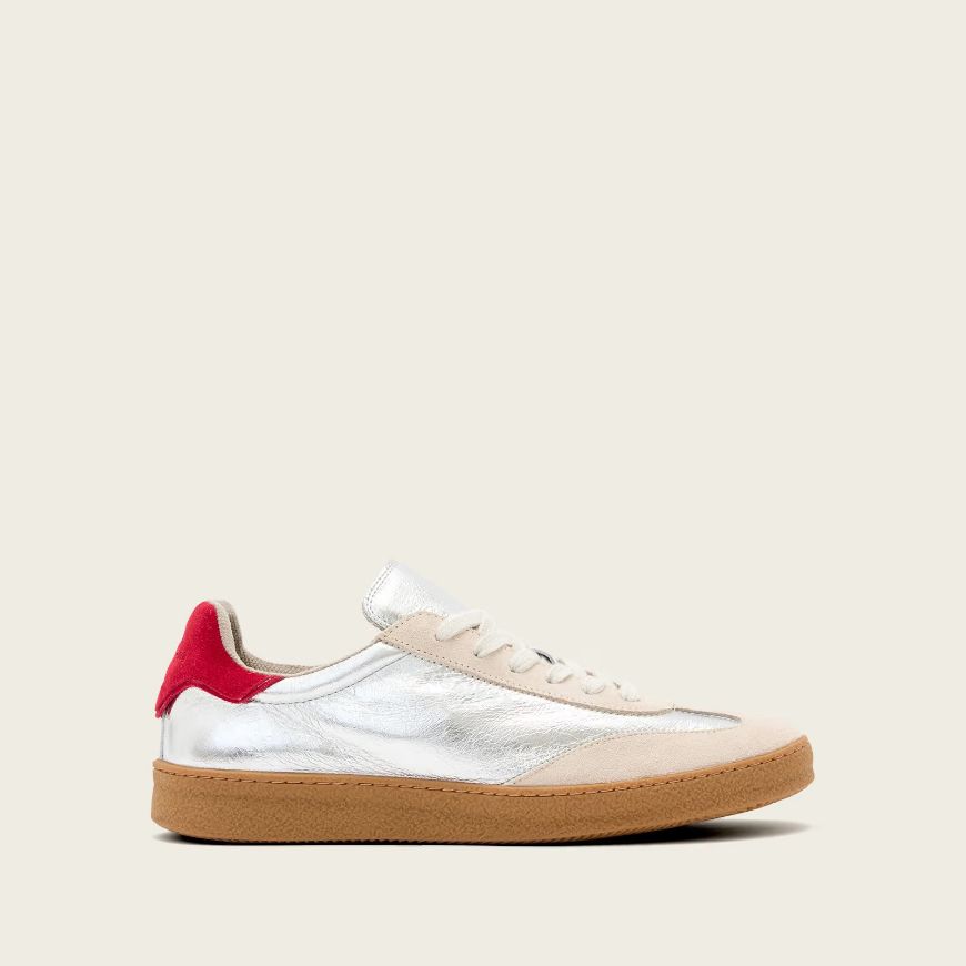 Picture of ALLSAINTS WOMEN'S THELMA MET TRAINERS IN SILVER/RED