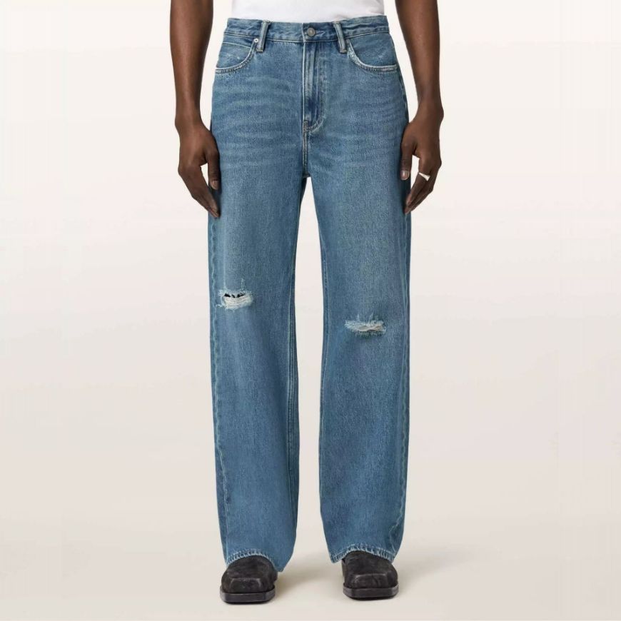 Picture of ALLSAINTS MEN'S LENNY LOOSE FIT JEANS IN DESTROY MID INDIGO