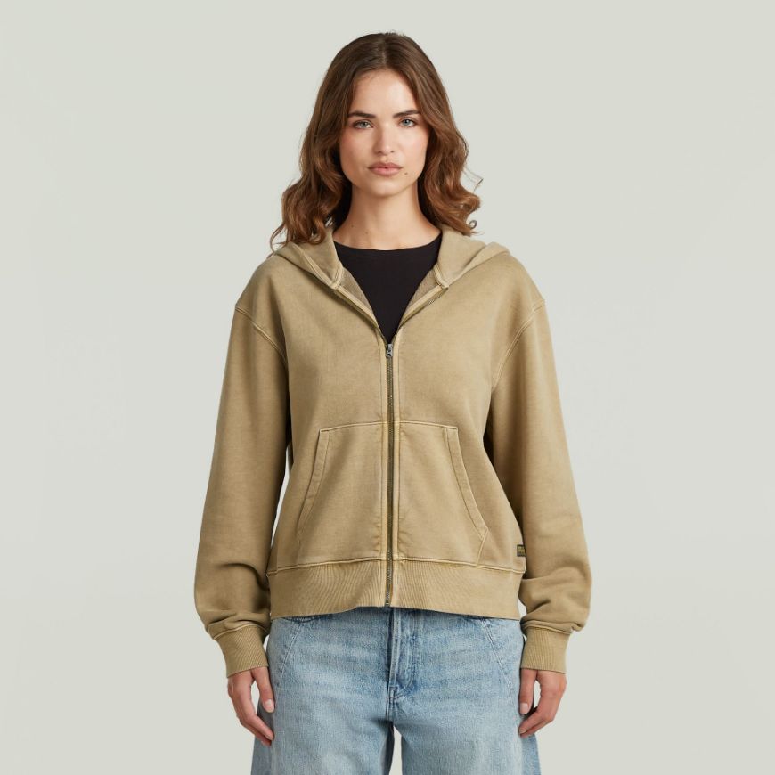 Picture of G-STAR WOMEN'S MODERN BASIC RELAXED HOODED ZIP THRU SWEATER IN SAFARI GD