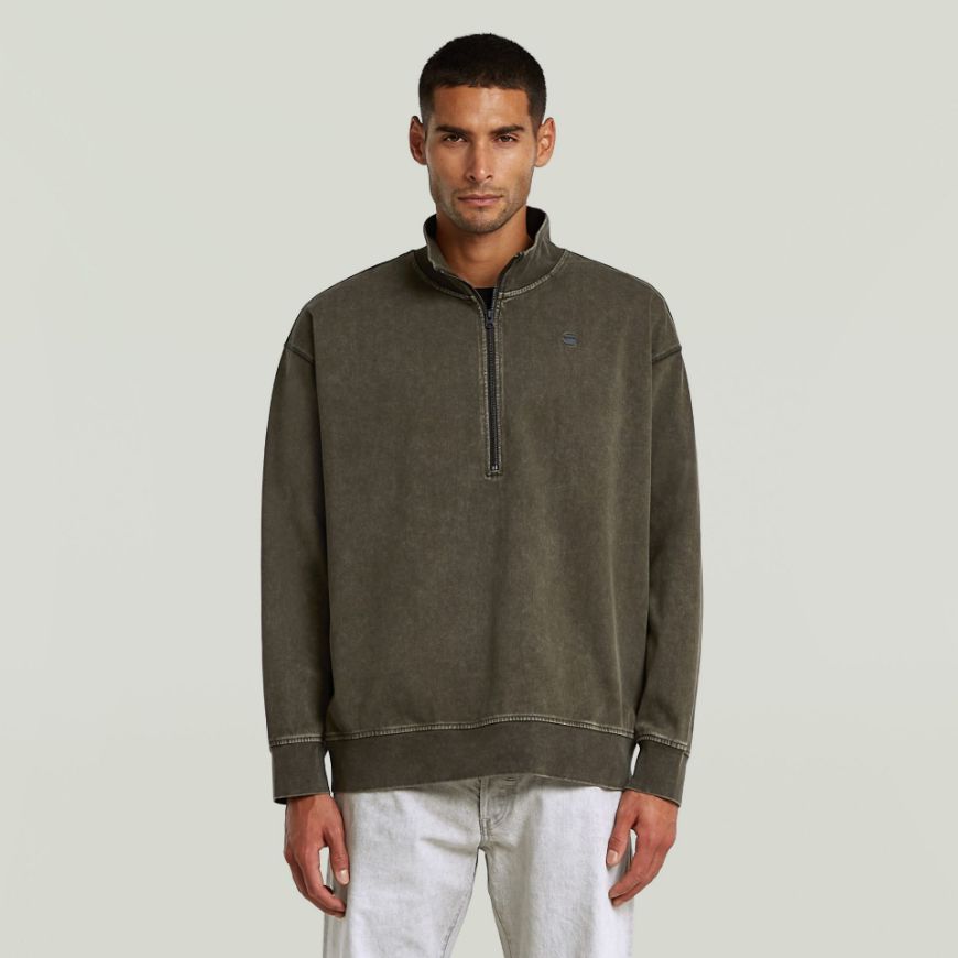 Picture of G-STAR MEN'S WASHED HB RELAXED HALF ZIP SWEATER IN ASFALT GD SNOW BLEACH