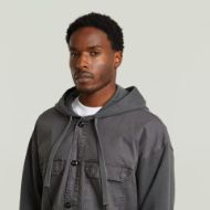 Picture of G-STAR MEN'S WOVEN MIX LOOSE HOODED SWEAT OVERSHIRT IN DK BLACK GD 3