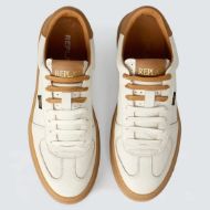 Picture of REPLAY MEN'S FODEN PLAY LEATHER SNEAKERS IN OFF WHITE 4