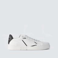 Picture of REPLAY MEN'S POLYS STAMP LEATHER SNEAKERS IN WHITE BLACK 1