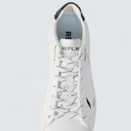Picture of REPLAY MEN'S POLYS STAMP LEATHER SNEAKERS IN WHITE BLACK 5