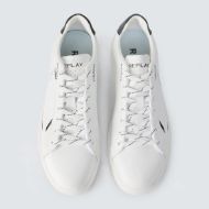Picture of REPLAY MEN'S POLYS STAMP LEATHER SNEAKERS IN WHITE BLACK 4