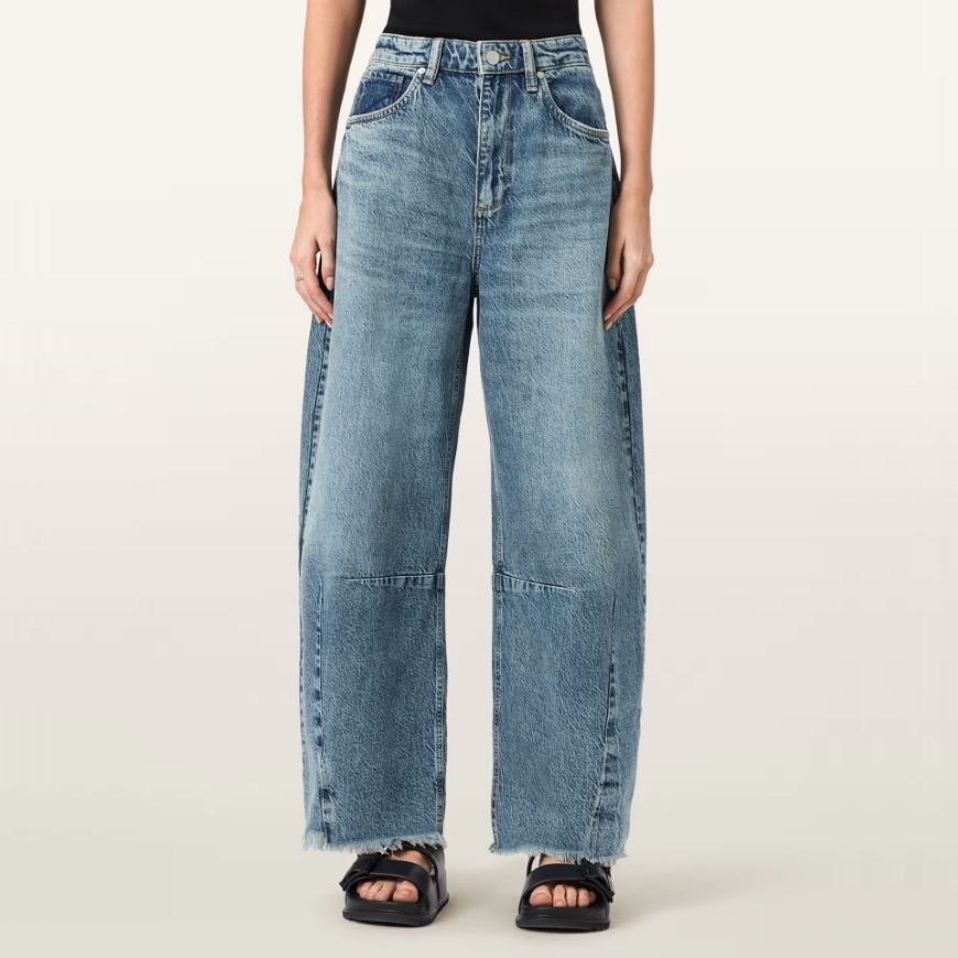 Снимка на ALLSAINTS ДАМСКИ ДЕНИМ PAYTON CROPPED BARREL LEG JEANS В СИНЬО