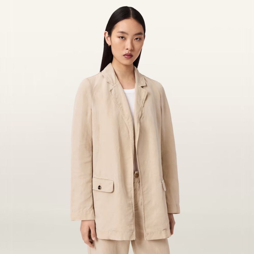 Picture of ALLSAINTS WOMEN'S ALEIDA TENCEL BLAZER IN TAUPE BROWN