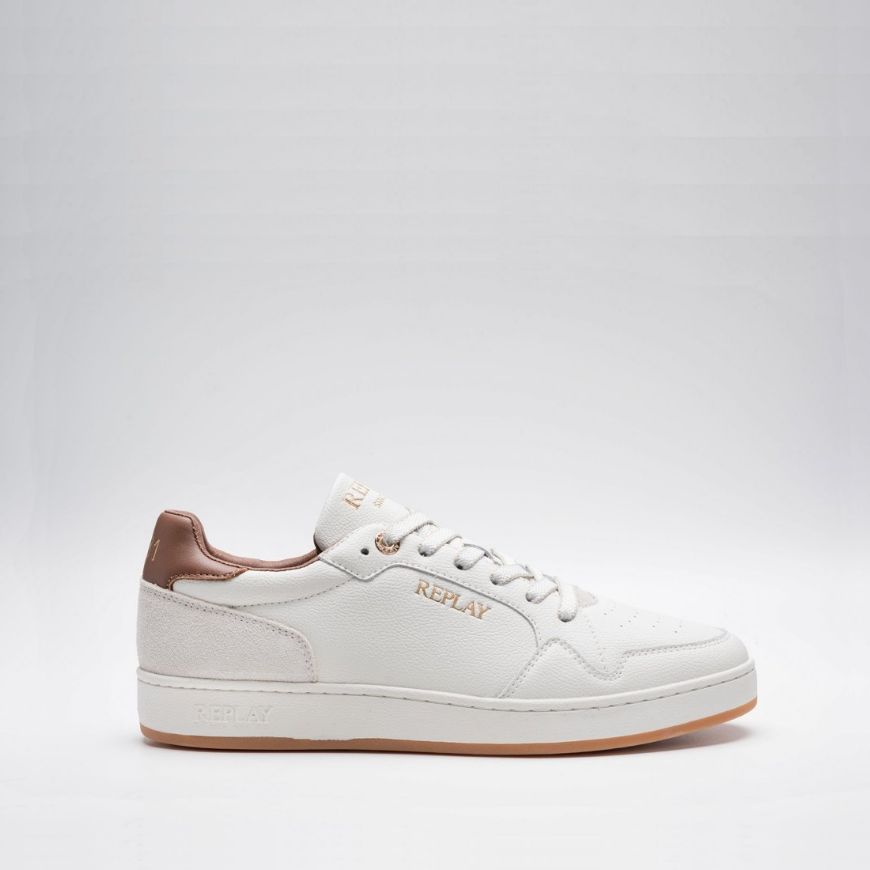 Picture of REPLAY MEN'S SMASH SMART LEATHER SNEAKERS IN OFF WHITE CUOIO