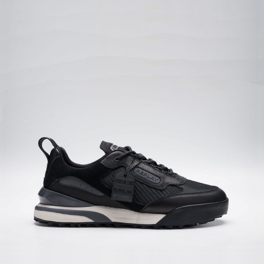 Picture of REPLAY MEN'S FIELD SC CARBON LEATHER SNEAKERS IN BLACK