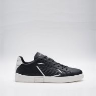 Picture of REPLAY MEN'S POLYS STAMP LEATHER SNEAKERS IN BLACK WHITE 1