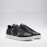Picture of REPLAY MEN'S POLYS STAMP LEATHER SNEAKERS IN BLACK WHITE 2