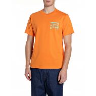 Picture of REPLAY MEN'S JERSEY T-SHIRT WITH REACH PEACE PRINT IN ORANGE 1
