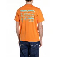 Picture of REPLAY MEN'S JERSEY T-SHIRT WITH REACH PEACE PRINT IN ORANGE 2