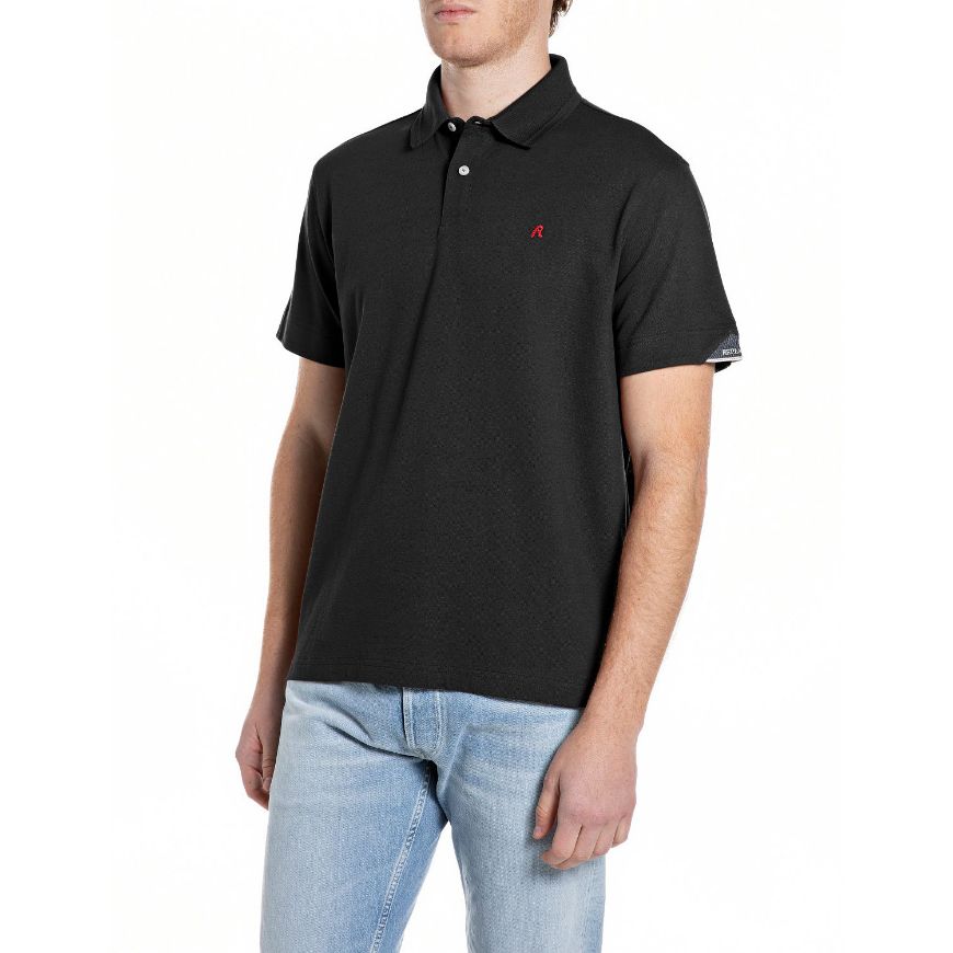 Picture of REPLAY MEN'S STRETCH PIQUÉ POLO-SHIRT IN BLACK