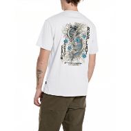 Picture of REPLAY MEN'S ORGANIC COTTON T-SHIRT WITH CHEST POCKET AND PRINTED BACK IN NATURAL WHITE 2
