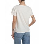 Picture of REPLAY WOMEN'S V-NECK LINEN COTTON JERSEY T-SHIRT IN WINTER WHITE 2