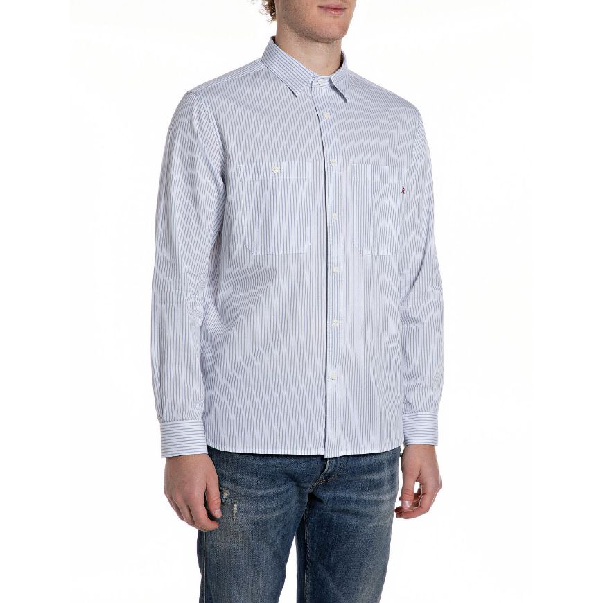 Снимка на REPLAY МЪЖКА РИЗА STRIPED COTTON DOBBY SHIRT В БЯЛО/СВЕТЛОСИНЬО