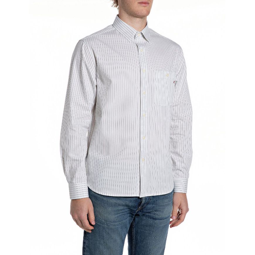 Снимка на REPLAY МЪЖКА РИЗА STRIPED COTTON DOBBY SHIRT В БЯЛО/СВЕТЛОСИНЬО
