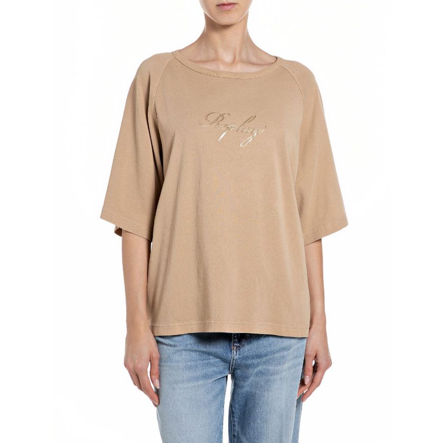 Picture of REPLAY WOMEN'S OVERSIZED RUSTIC JERSEY T-SHIRT IN SAND