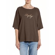 Picture of REPLAY WOMEN'S OVERSIZED RUSTIC JERSEY T-SHIRT IN COFFEE 1