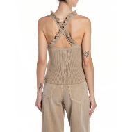 Picture of REPLAY WOMEN'S KNIT RUFFLE NECK LINE VEST TOP IN SAND 2