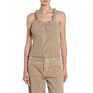 Picture of REPLAY WOMEN'S KNIT RUFFLE NECK LINE VEST TOP IN SAND 1