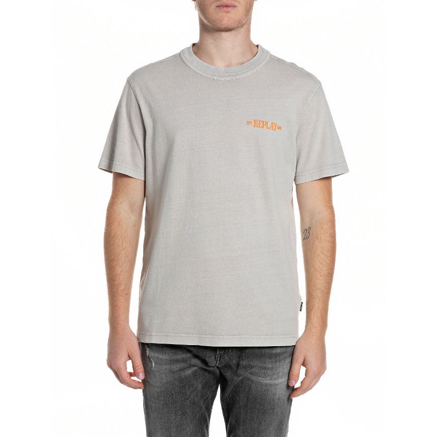 Picture of REPLAY MEN'S CREW-NECK OPEN END DRY HAND JERSEY T-SHIRT IN PEARL GREY