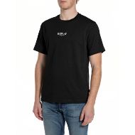 Picture of REPLAY MEN'S CREW-NECK COTTON LINEN JERSEY T-SHIRT IN BLACK 1