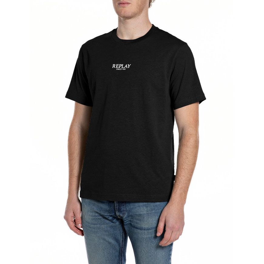 Picture of REPLAY MEN'S CREW-NECK COTTON LINEN JERSEY T-SHIRT IN BLACK