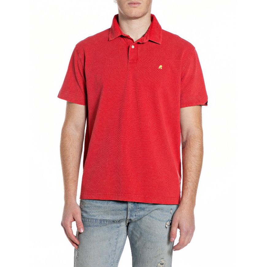 Picture of REPLAY MEN'S MARBLE-EFFECT COTTON PIQUÉ POLO-SHIRT IN RED