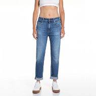 Picture of REPLAY WOMEN'S MARTY BOY FIT JEANS 12 OZ COTTON/LYOCELL STRETCH INDIGO IN MEDIUM BLUE 1