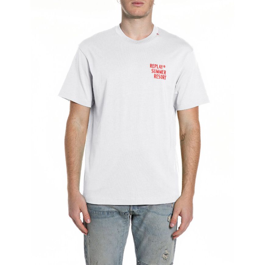Picture of REPLAY MEN'S SICILIA COTTON T-SHIRT IN NATURAL WHITE