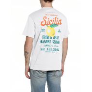 Picture of REPLAY MEN'S SICILIA COTTON T-SHIRT IN NATURAL WHITE 2