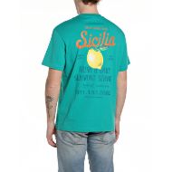 Picture of REPLAY MEN'S SICILIA COTTON T-SHIRT IN EMERALD 2