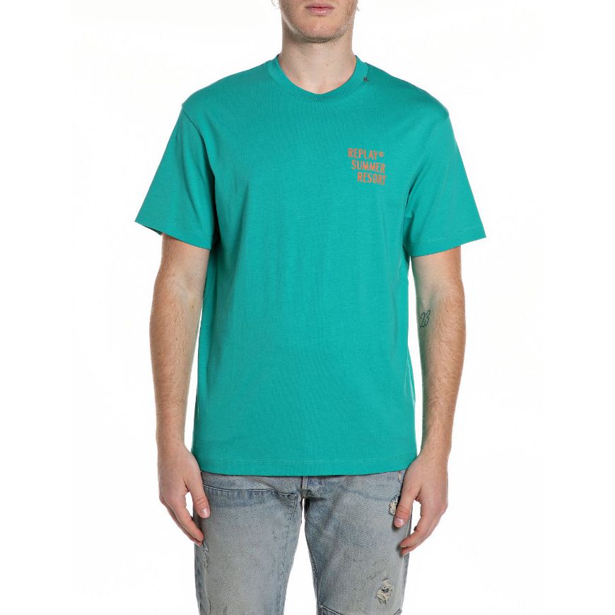 Picture of REPLAY MEN'S SICILIA COTTON T-SHIRT IN EMERALD