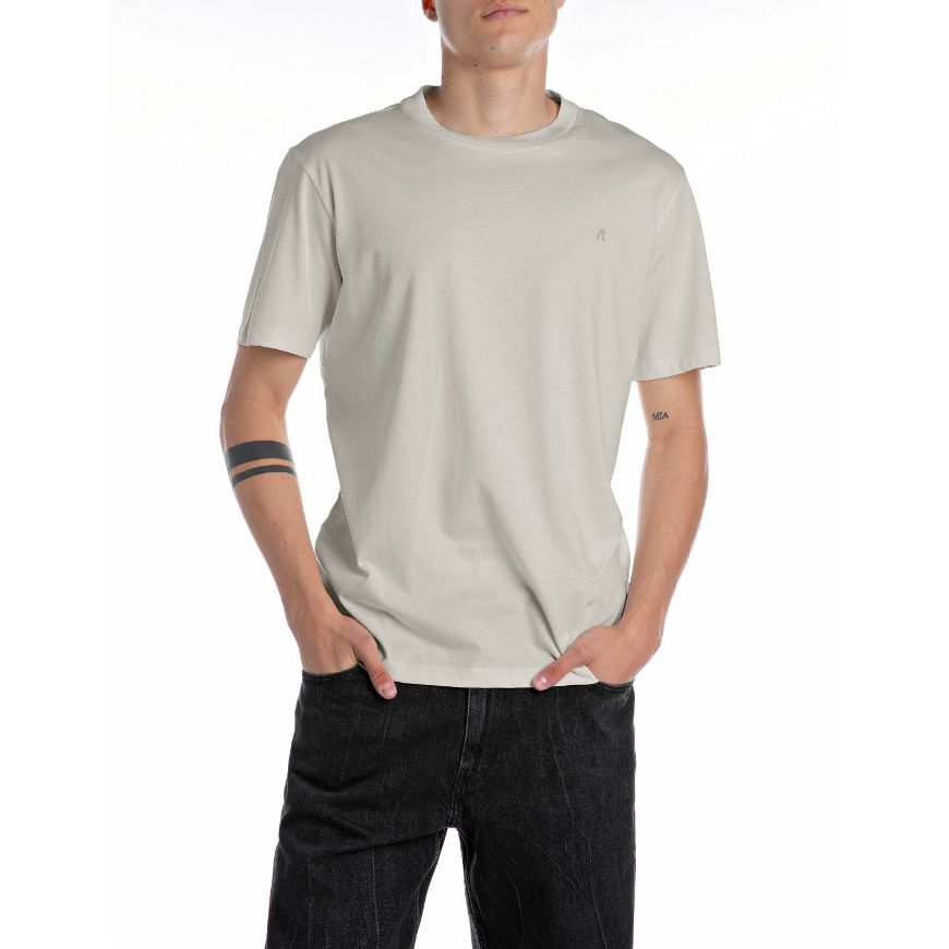 Picture of REPLAY MEN'S JERSEY T-SHIRT WITH R LOGO IN BONE