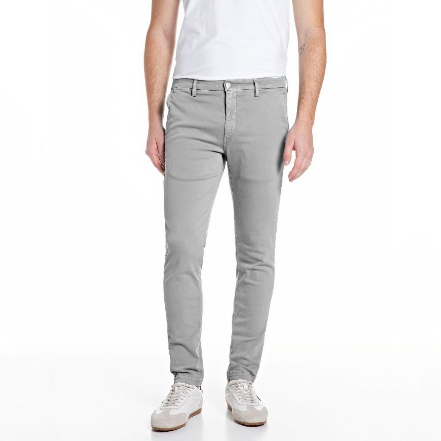 Picture of REPLAY MEN'S ZEUMAR SLIM FIT CHINO JEANS IN LIGHT GREY